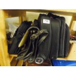 THREE LUGGAGE BAGS. Three luggage bags including leather example