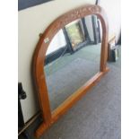 PINE MIRROR. Large carved stained pine overmantle mirror