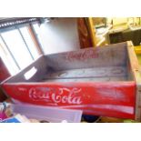 BOTTLE TRAY. Wooden Coca Cola bottle tray L ~ 49cm