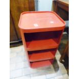 RETRO STACKING SHELVES. Retro red plastic stacking shelves H ~ 67cm