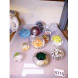 ASSORTED PAPERWEIGHTS INCLUDING LANGLEY. Tray of assorted glass paperweights including Langley