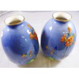 CROWN DEVON VASES. Pair of Crown Devon vases in floral detail, one A/F, H~ 21cm