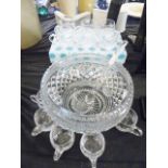 WATERFORD PUNCH BOWL. Large Waterford crystal punch bowl with twelve Bohemia crystal cups and ladle