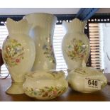 AYNSLEY CERAMICS. Five pieces of Aynsley Wild Tudor ceramics including vase, pair of vases and a