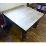 VICTORIAN TABLE. Victorian draw leaf scrub top table on turned supports