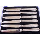 SILVER HANDLED KNIVES. Boxed set of silver handled fruit knives