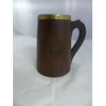 R A F TANKARD. Carved wooden R A F metal lined tankard