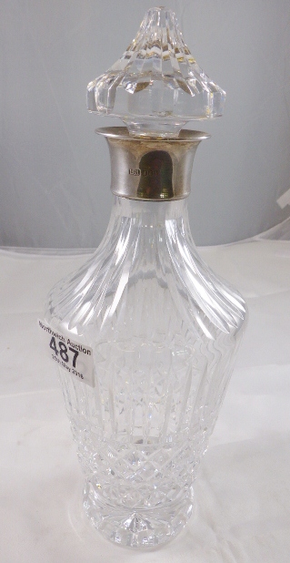WATERFORD DECANTER. Waterford hallmarked silver collared decanter, assay marks for Ireland, H ~
