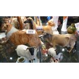 BESWICK ANIMALS. Five mixed Beswick animal figures including two dogs 1 A/F, two sheep and cow A/F