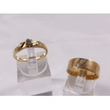 9CT WEDDING PAIR. 9ct gold wedding pair with diamond engagement ring, both size L