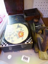 ASSORTED ITEMS. Tray of assorted items including woodworking plane, vintage spirit level and storage