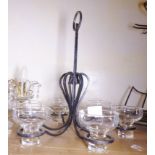 WROUGHT IRON CANDLE FITTING. Wrought iron ceiling candle fitting with six glass candleholders