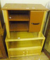 TWO CUPBOARDS. Wooden cupboard and a cane example