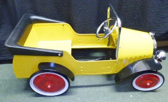 CHILDS PEDAL CAR. Childs yellow metal pedal car