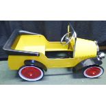 CHILDS PEDAL CAR. Childs yellow metal pedal car