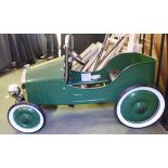 TIN PLATE PEDAL CAR. Green tin plate pedal car