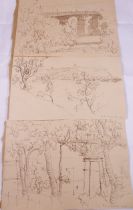 L S LOWRY DRAWINGS. Three unauthenticated L S Lowry signed pencil drawings