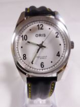 GENTS ORIS WRISTWATCH. Gents Oris white faced stainless steel wristwatch on leather strap