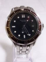 BLACK FACED WRISTWATCH. Black faced stainless steel fashion wristwatch