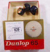 GOLF BALLS. Three wrapped unused Dunlop 65 golf balls and original box