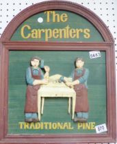 WOODEN PLAQUE. Wooden plaque, The Carpenters, H ~ 42cm