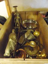 METALWARE. Box of metalware including spurs