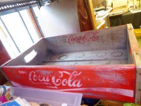 BOTTLE TRAY. Wooden Coca Cola bottle tray L ~ 49cm