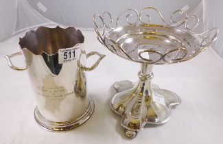 SILVER PLATED ITEMS. Silver plated wine bottle holder and silver plated cake/fruit stand