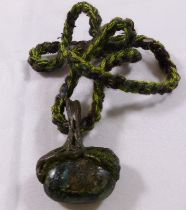 ANTIQUE GREEN STONE. Unusual antique green mounted semi precious stone