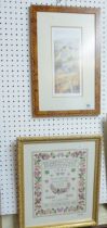 FRAMED SAMPLER. Gilt framed and glazed sampler and a limited edition print