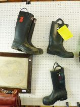 FIREMANS BOOTS. Two pairs of firemans rubber boots, size 7