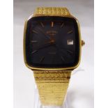 GENTS ROTARY WRISTWATCH. Gents Rotary gold plated black faced quartz wristwatch