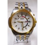 VINTAGE WRISTWATCH. Vintage gents stainless steel kinetic wristwatch with white dial