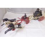 COLLECTABLE ITEMS. Kentons cast metal fire tender figurine and three horse figures