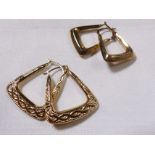 9CT HOOPED EARRINGS. Two pairs of 9ct gold square hooped earrings
