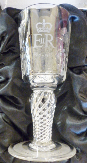 MINTON CRYSTAL GOBLET. Boxed Minton crystal Silver Jubilee 1977 goblet, H ~ 18cm