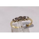 18CT ANTIQUE RING. 18ct gold antique five stone diamond ring, hallmarks rubbed, size Q