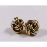 9CT STUD EARRINGS. 9ct tri colour gold knot stud earrings