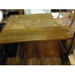 DINING TABLE. Teak rectangular dining table with inlaid leaf design and two extending panels, L ~