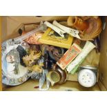 COLLECTABLE ITEMS. Box of assorted collectable items including silver topped vase