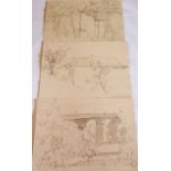 L S LOWRY DRAWINGS. Three unauthenticated L S Lowry signed pencil drawings