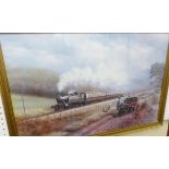 STEAM TRAIN PRINT. Framed and glazed print of a steam train, 80 x 55cm