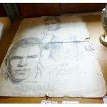 JOHN HOGAN DRAWING. John Hogan pencil drawing of Joe Louis and Max Schmelling, 30 x 36cm