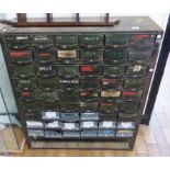 ENGINEERS DRAWERS. Metal engineers drawers with thirty nine original metal drawers, fifteen