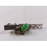 JADE CLIP. Chinese white metal and jade clip