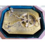 BRASS SUNDIAL. Boxed brass sundial/compass