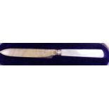 SILVER KNIFE. Silver sawback knife with mother of pearl handle ~ boxed