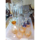 ASSORTED GLASSWARE. Tray of assorted coloured glassware