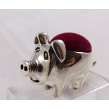 SILVER PIN CUSHION. Silver pig pin cushion