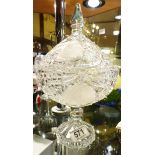 BONBON DISH. Large cut crystal lidded bonbon dish, H ~ 30cm